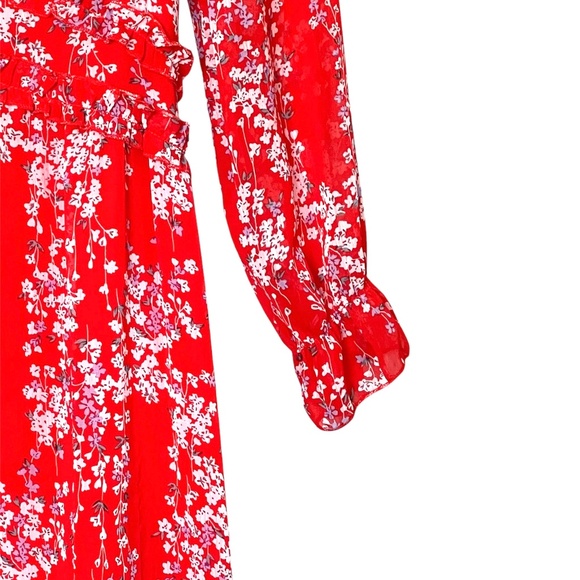 Mopoogoss Women's  Print V Neck Long Sleeve Ruffle Hem Boho Midi Dress S… - Picture 5 of 14